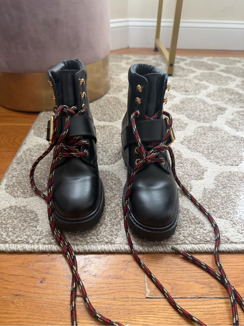 Sandro Black Lug-Sole Boots with Red-Accent Laces